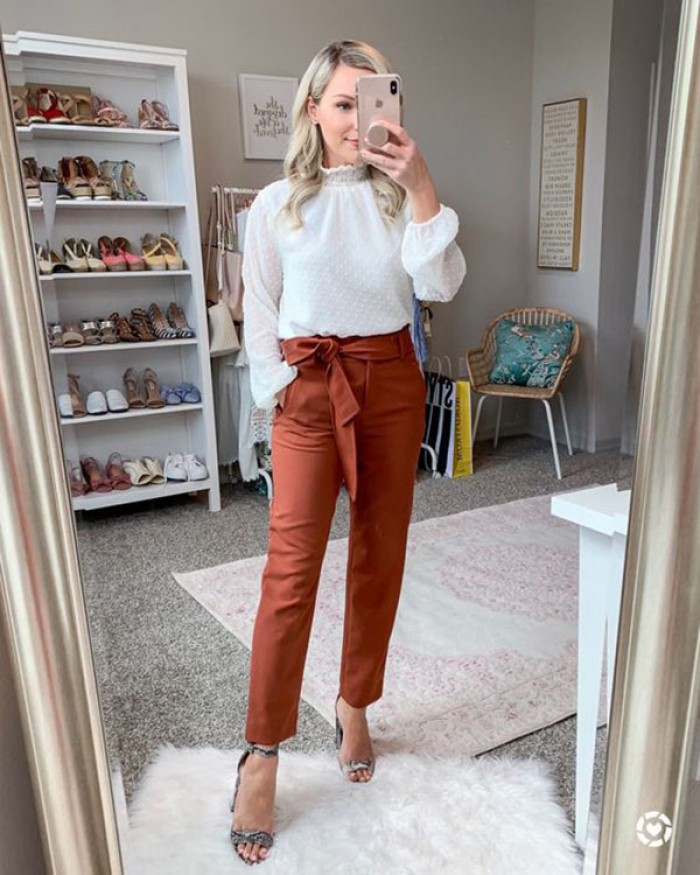 White Top with brown Pants